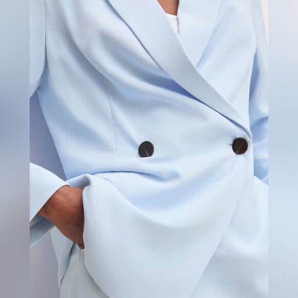 Everlane The Drapey Blazer Double-Breasted Suit Jacket Chambray Blue NWT Size 00 - Picture 9 of 11